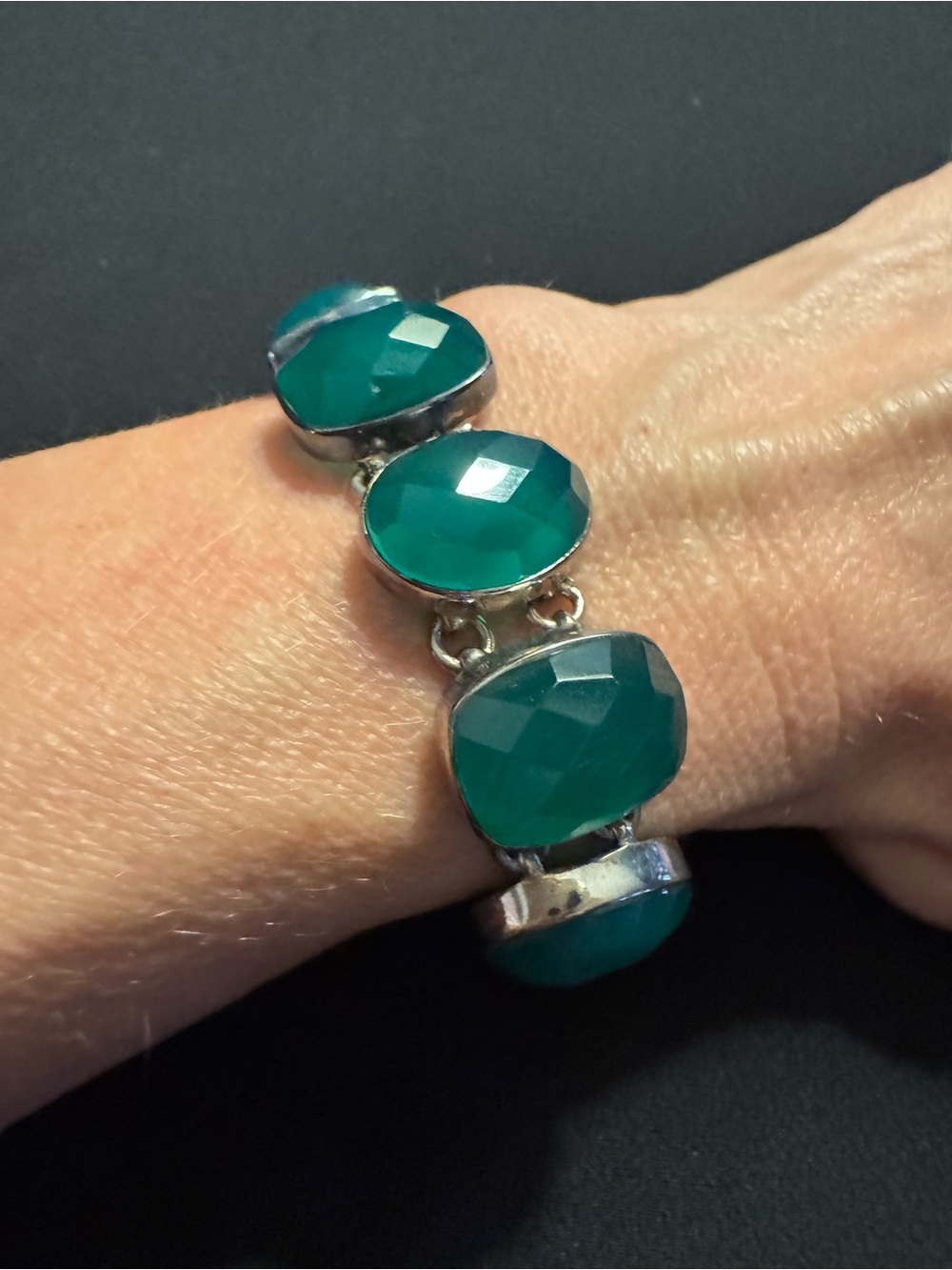 Sterling Silver Faceted Chrysoprase Toggle Bracelet Adjustable 6–8” 22.83g